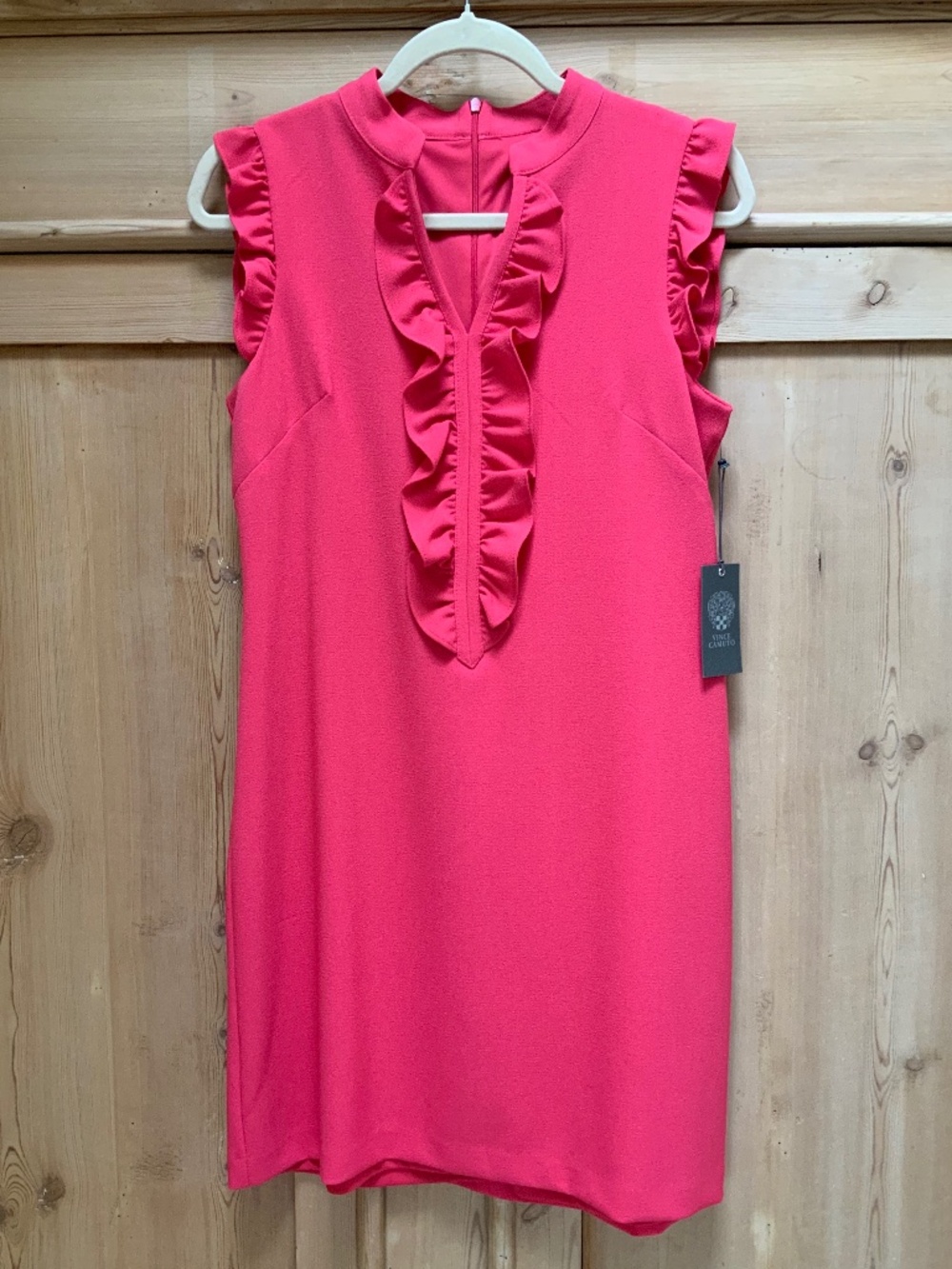 NWT Vince Camuto Coral Pink Sleeveless Ruffle Front Dress Size 4